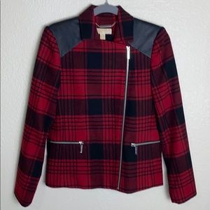 Michael Kors Coat jacket plaid faux leather moto